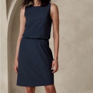 NEW Banana Republic Sculpted Blousant Waist Sleeveless Navy Blue Mini Dress